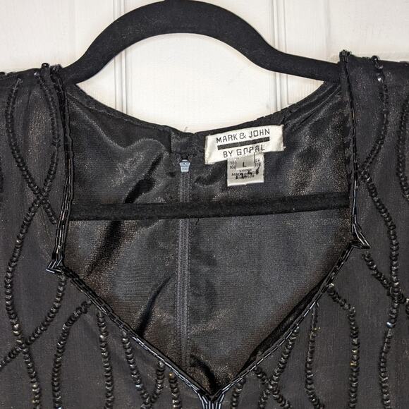 Mark & John by Gopal Vintage Black Sequined Beaded Silk Cocktail Evening Dress L - Picture 5 of 14
